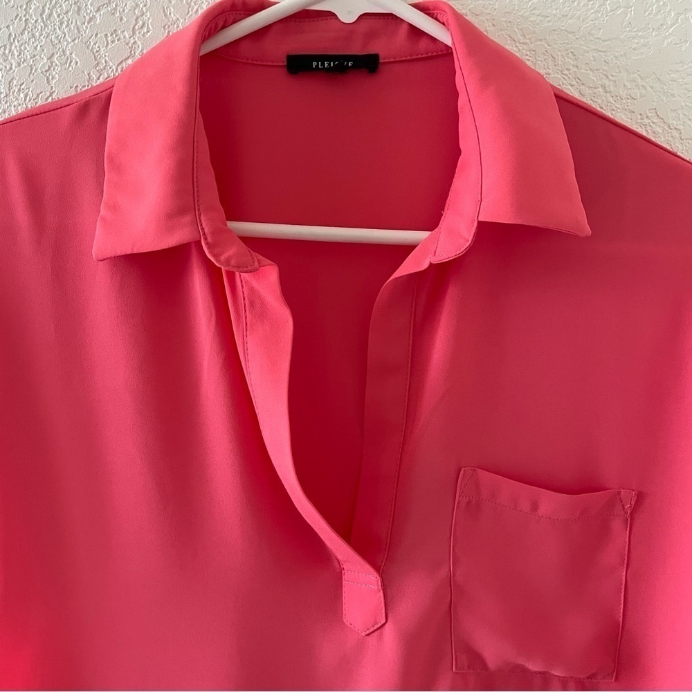 Pleione Blouse Pink Collar Pocket Elegant Polo Women’s Size Small - Picture 2 of 6